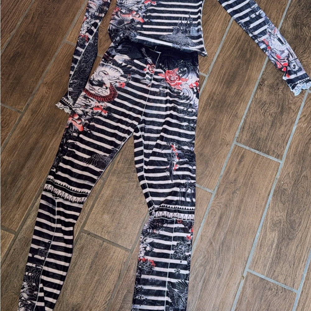 Source Unknown Black and White Striped Jumpsuit